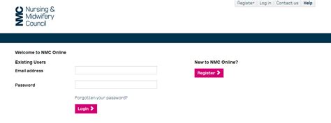 nmc register login.